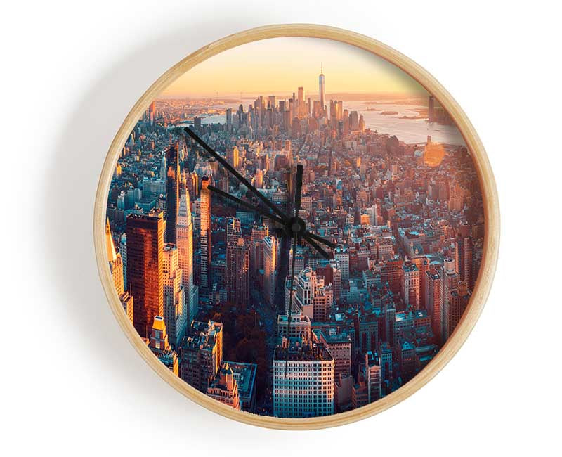 Aerial city sunset dream Clock - Wallart-Direct UK