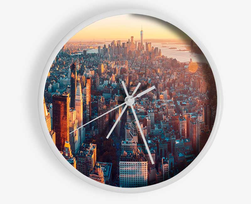 Aerial city sunset dream Clock - Wallart-Direct UK
