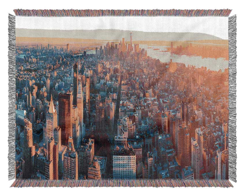 Aerial city sunset dream Woven Blanket