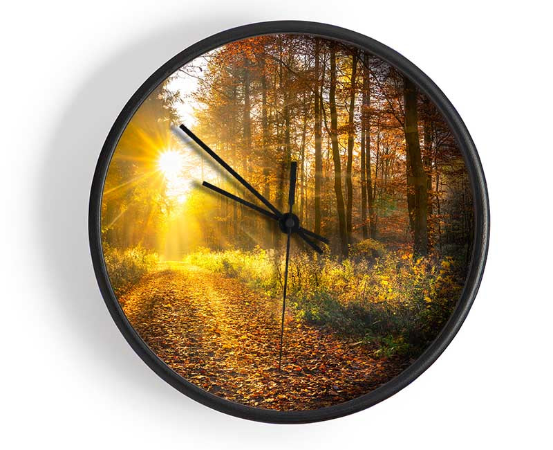 Woodland Walk In the Autumn Clock - Wallart-Direct UK