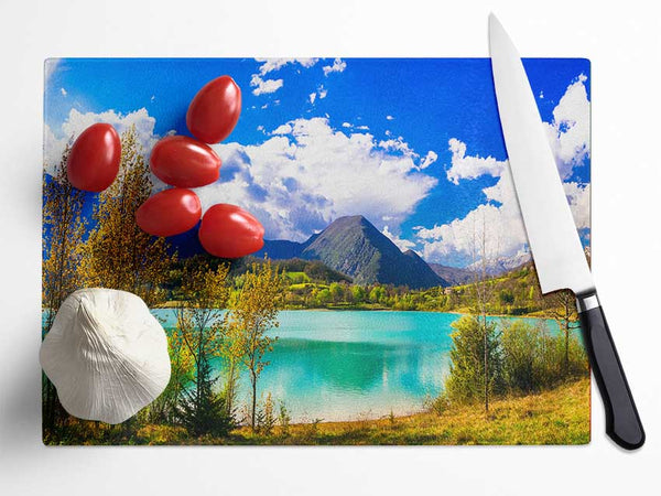 Blue Lagoon deep blue skies Glass Chopping Board