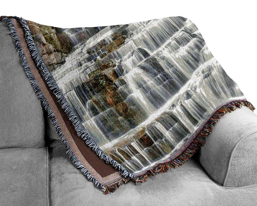 waterfall madness river Woven Blanket