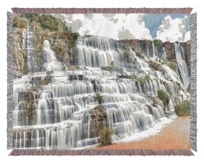 waterfall madness river Woven Blanket