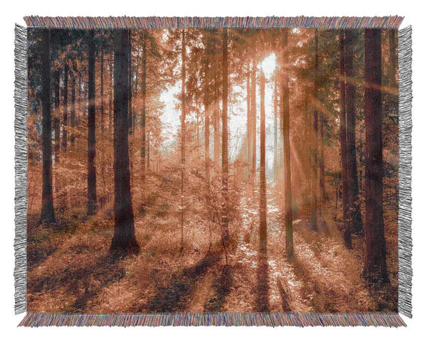 Autumn Sunray Through the forest Woven Blanket