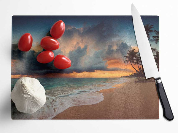 Grey Clouds on the beach Glass Chopping Board
