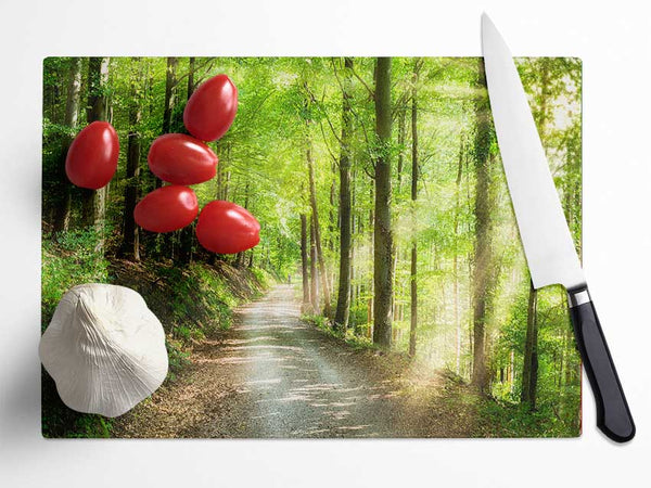 Green Forest Walkway trail Glass Chopping Board