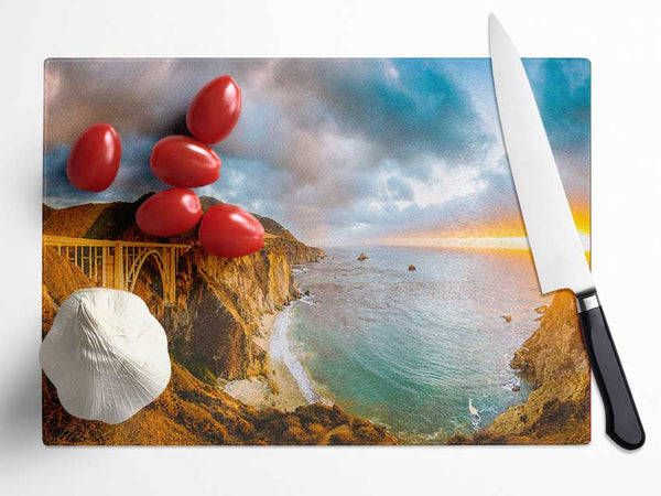 Bridge over the cliffs and cove Glass Chopping Board