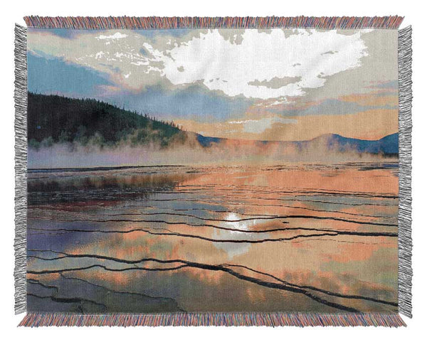 Frozen lake sunset Woven Blanket
