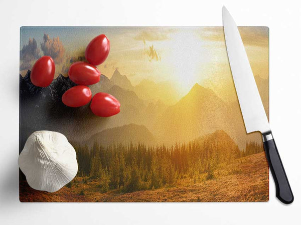 Tall mountains in the sunset Glass Chopping Board