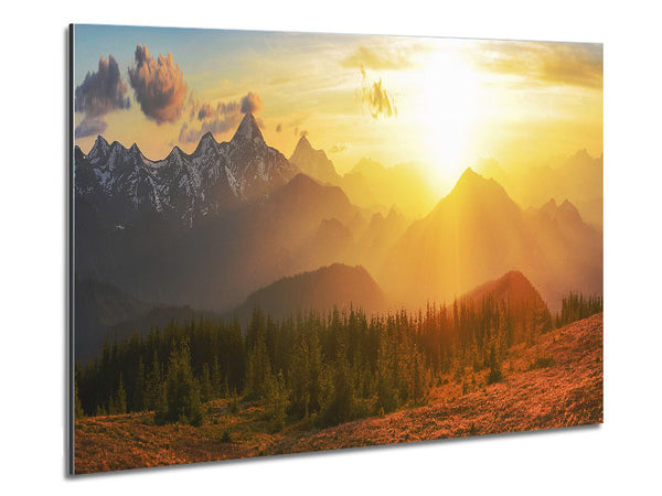 Tall mountains in the sunset Metal Print