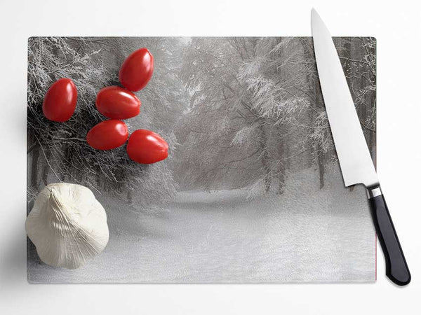 Grey snow forest Glass Chopping Board