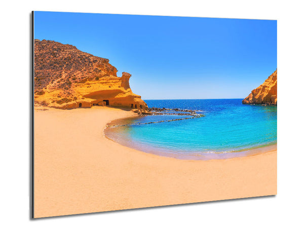 Beach cove blue seas Metal Print