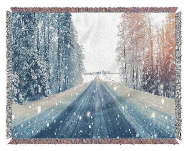 Icy British roads Woven Blanket