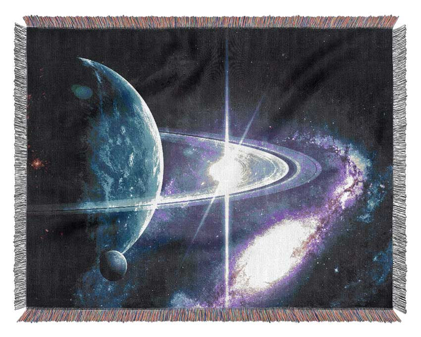 Planet rings in space Woven Blanket