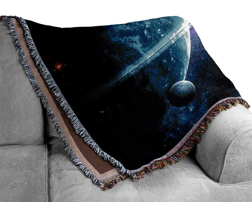 Planet rings in space Woven Blanket