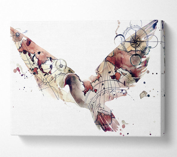  A Canvas Print of Dove in flight watercolour maps Canvas Art