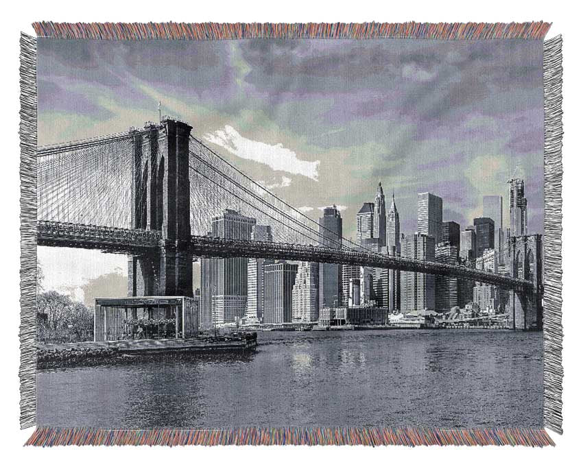 Black and white bridge over newyork Woven Blanket