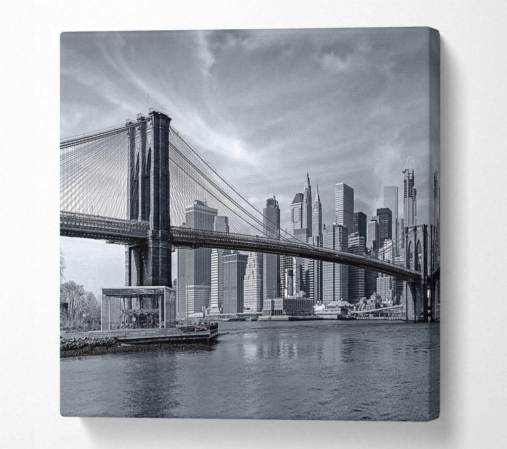 A Square Canvas Print Showing Black and white bridge over newyork Square Wall Art