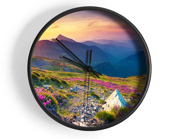 Beautiful mountain range and flowers Clock - Wallart-Direct UK