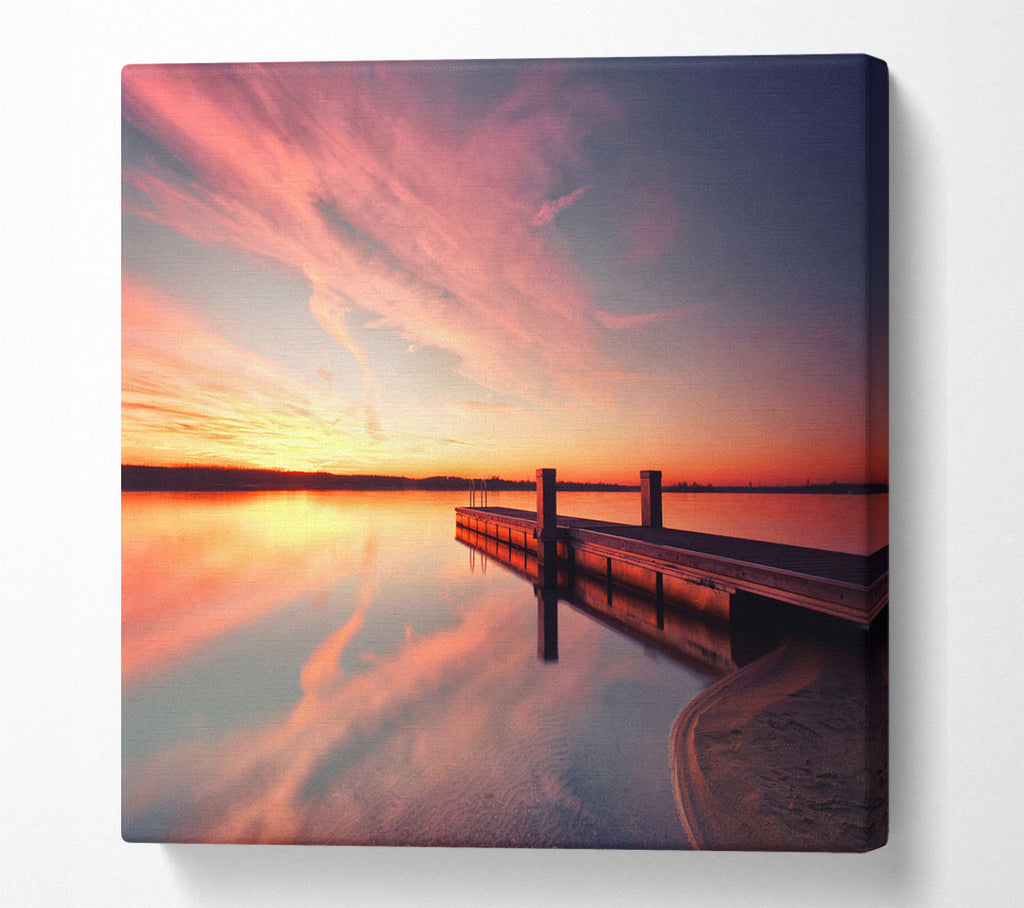 A Square Canvas Print Showing Sunset off the jeti Square Wall Art