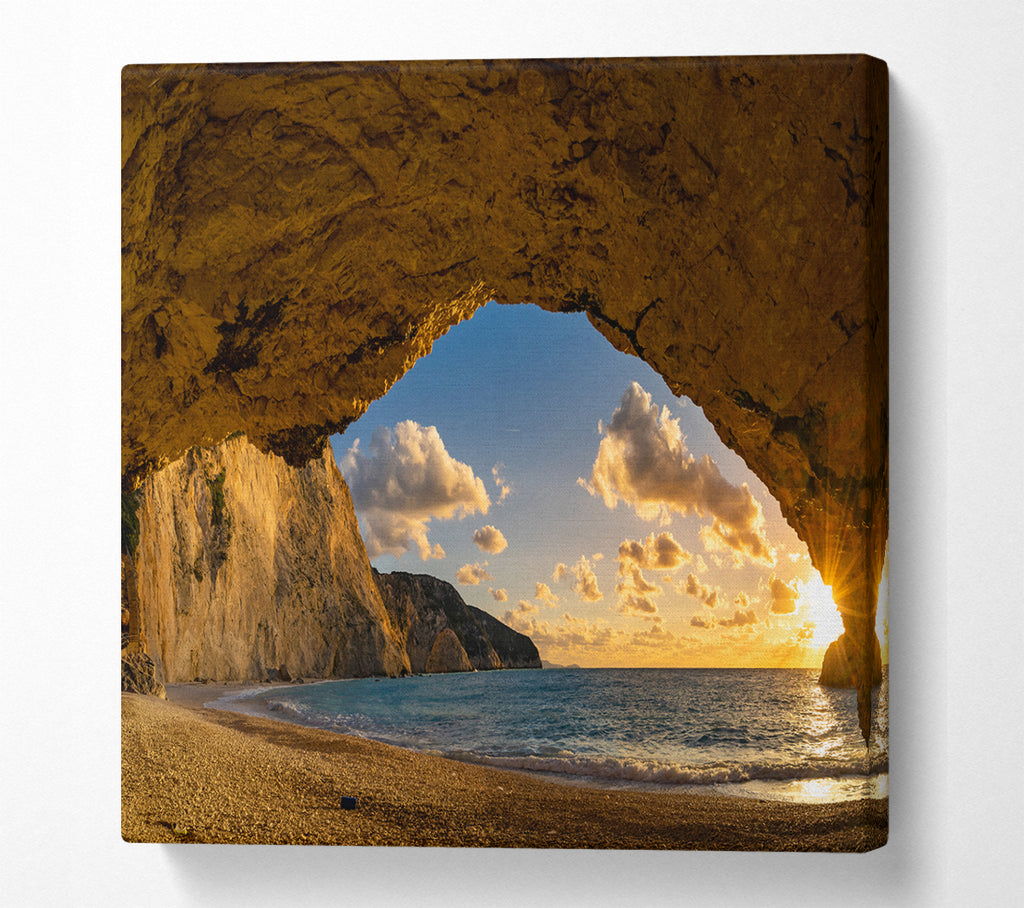 A Square Canvas Print Showing Cave on the coast Square Wall Art