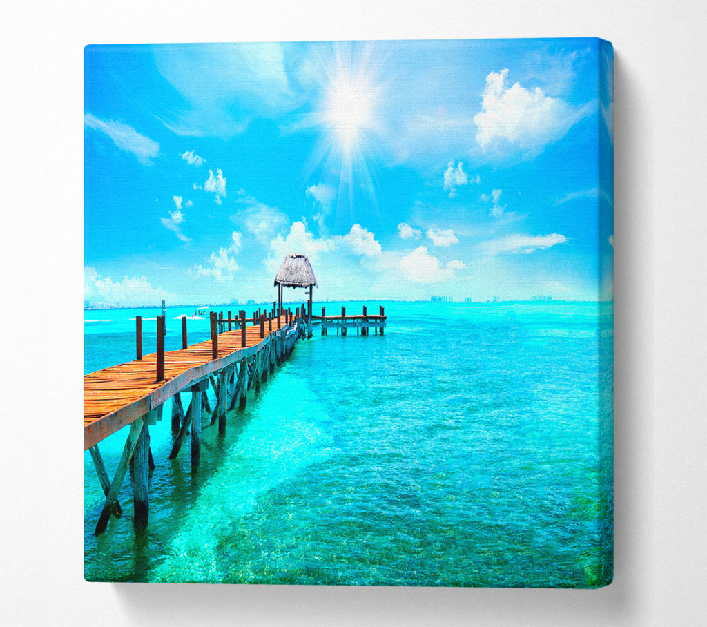 A Square Canvas Print Showing Blue rays on the pier Square Wall Art