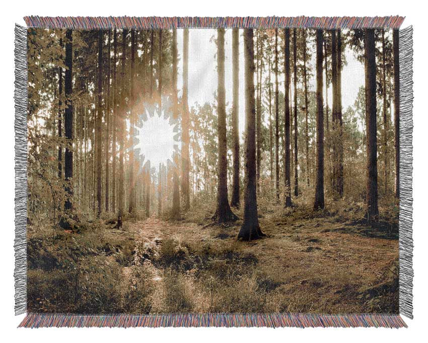 Sunshine in the green woodlands Woven Blanket