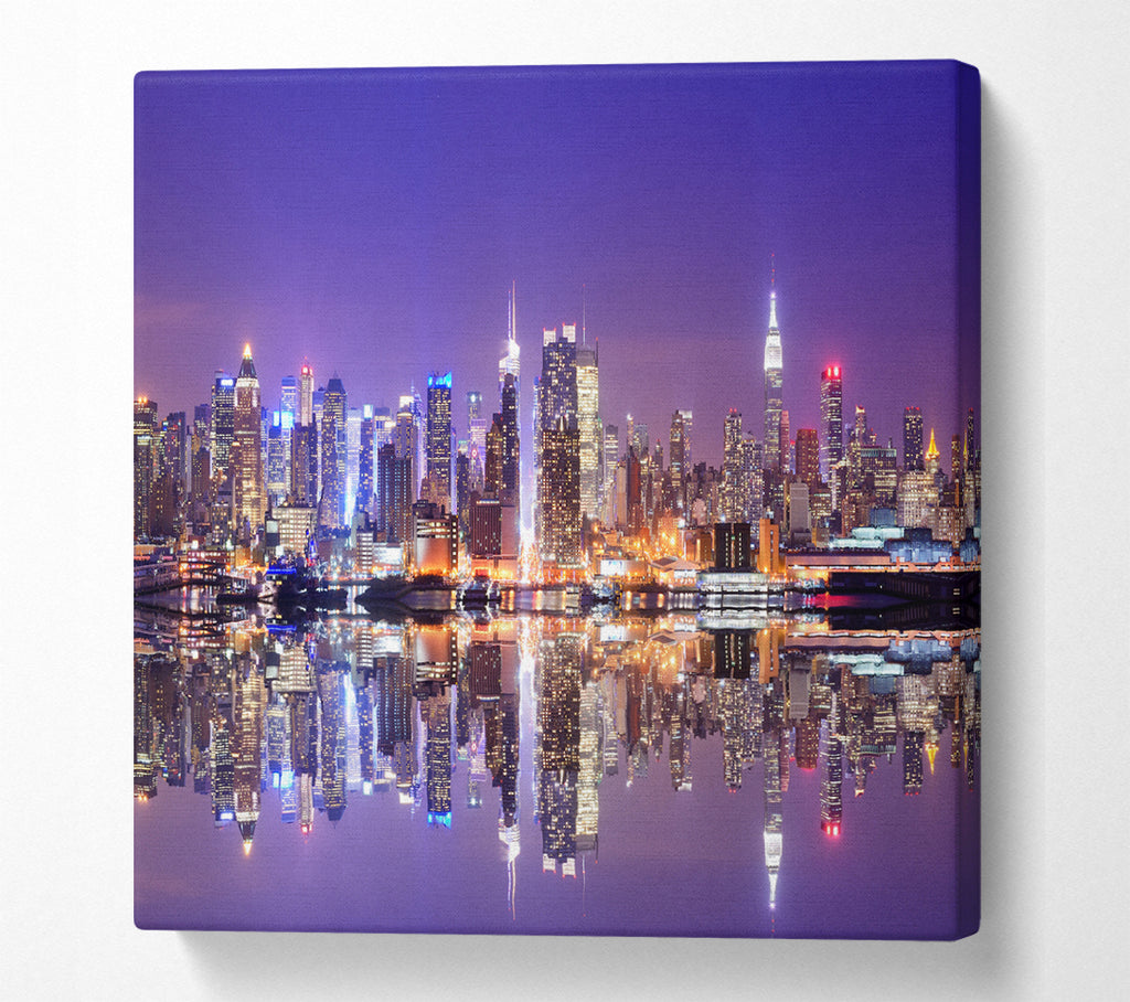 A Square Canvas Print Showing Hong kong purples and blues reflection Square Wall Art