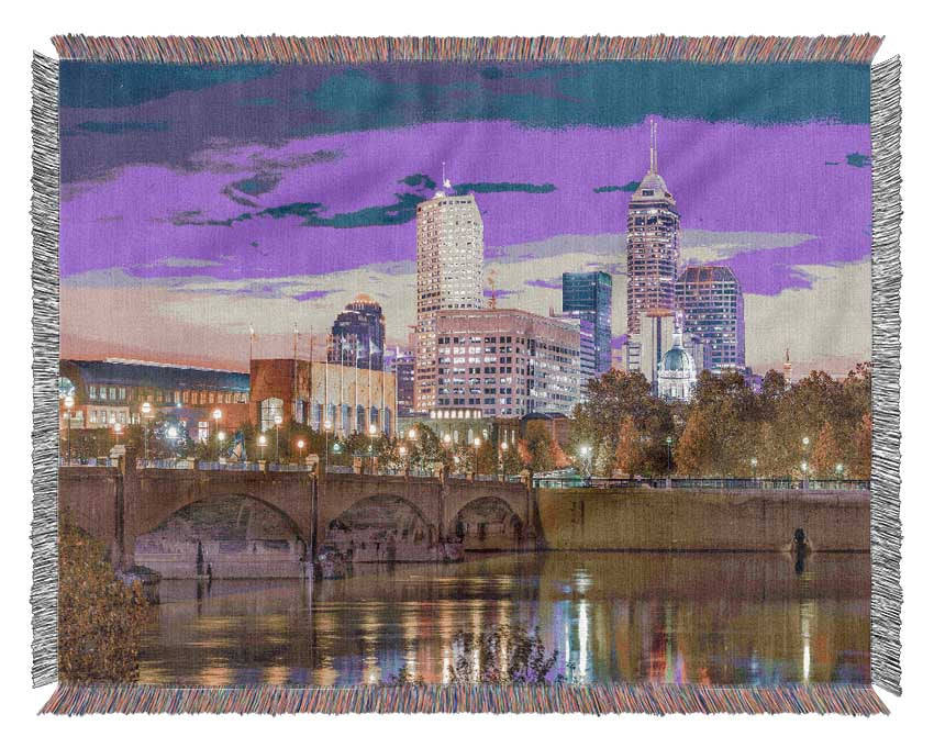 Bridge across the city at night Woven Blanket