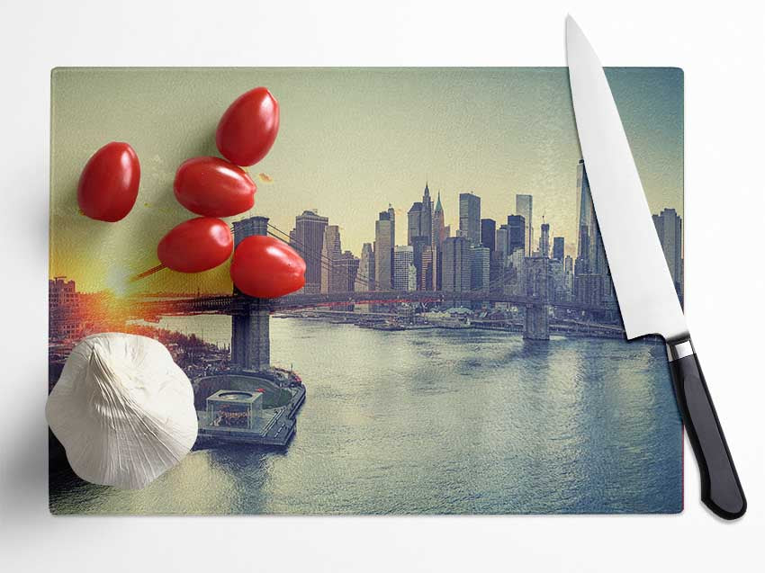 Bridge in New york over the water Glass Chopping Board