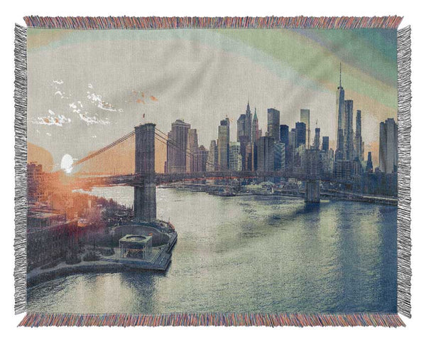 Bridge in New york over the water Woven Blanket