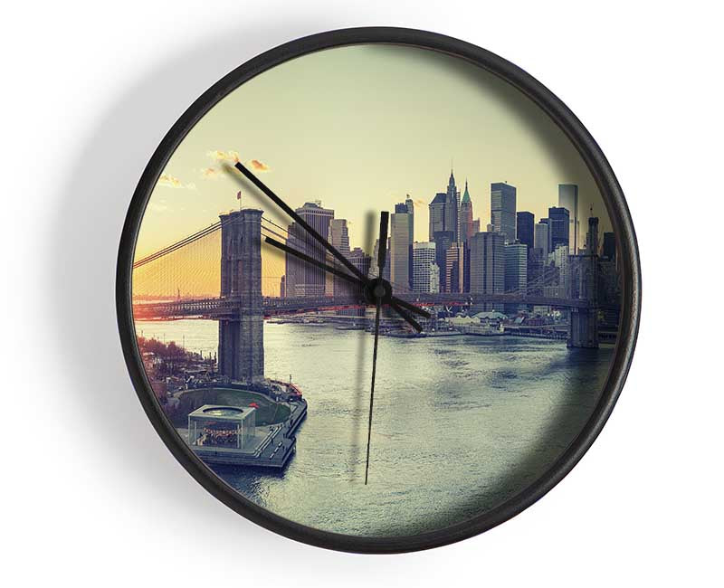 Bridge in New york over the water Clock - Wallart-Direct UK