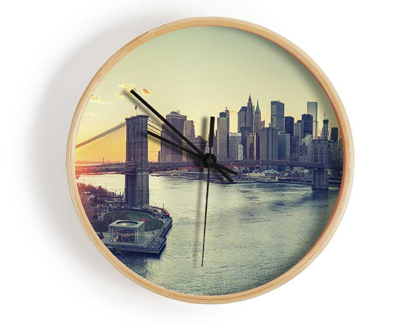 Bridge in New york over the water Clock - Wallart-Direct UK