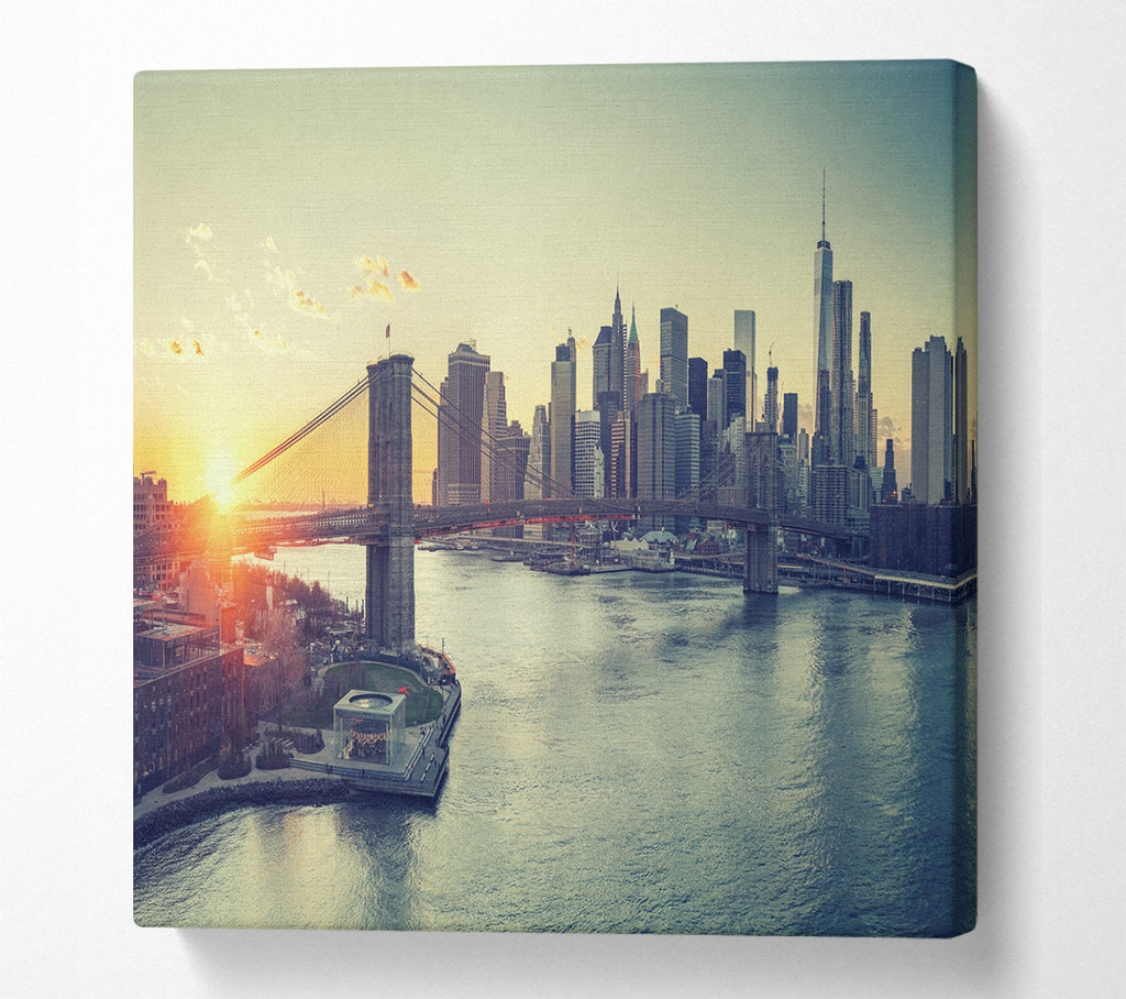 A Square Canvas Print Showing Bridge in New york over the water Square Wall Art