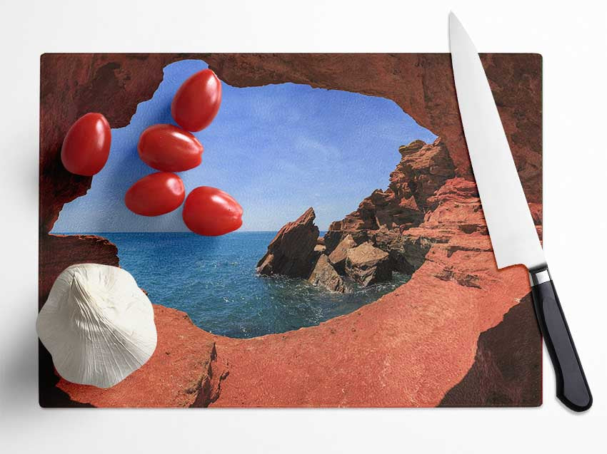 Sea from the view of a cave Glass Chopping Board