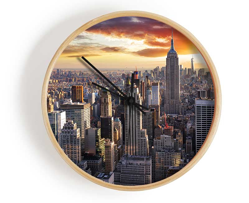 City in the sun rise skyscrapers Clock - Wallart-Direct UK