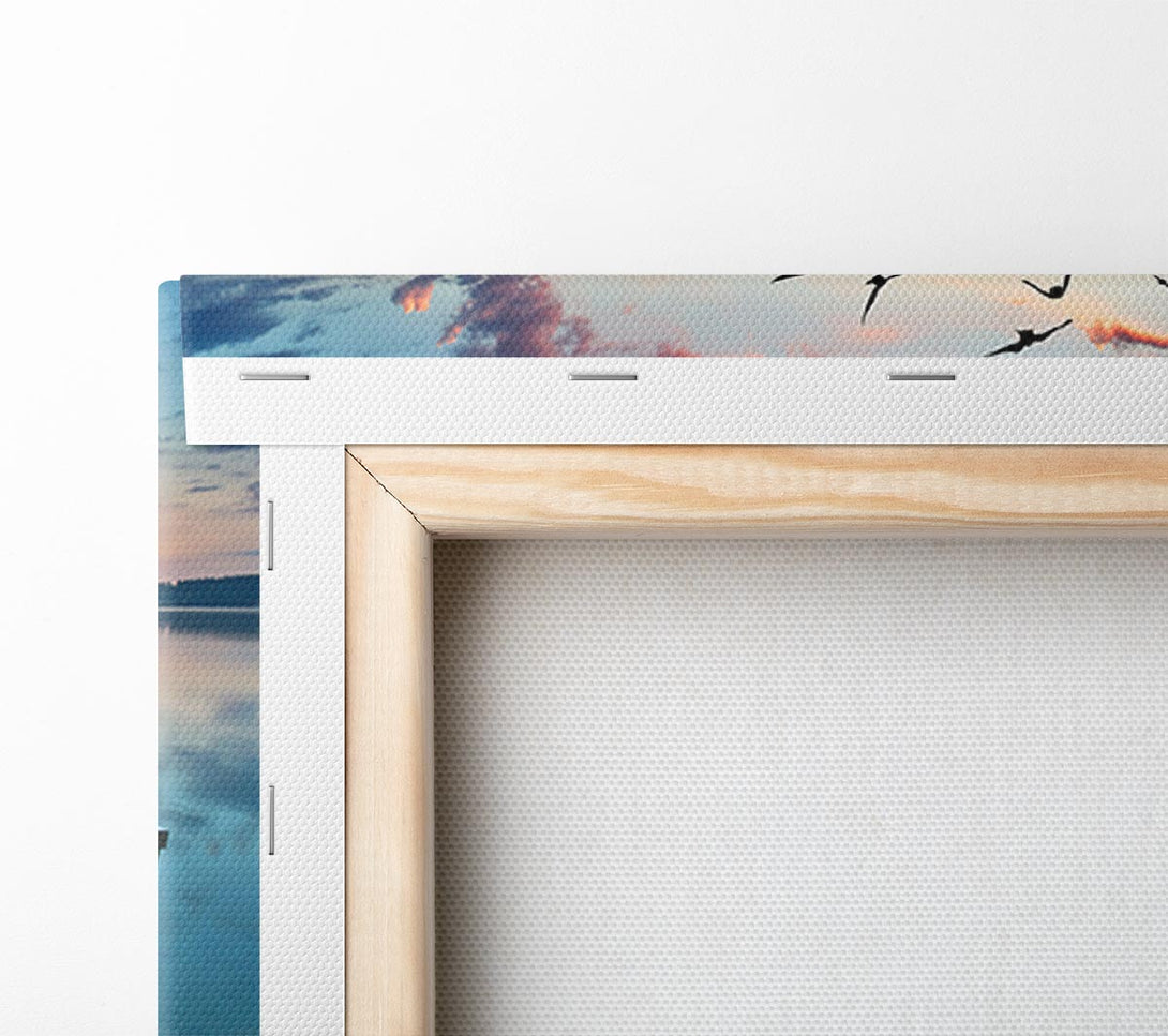 Picture of Bridge into the lake and seagulls Canvas Print Wall Art