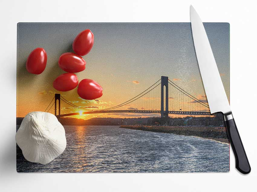 Overlooking the bridge above the sea Glass Chopping Board
