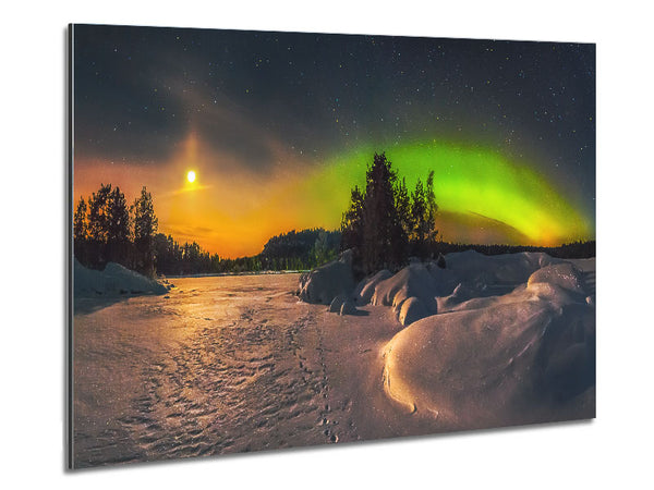 Nordlichter bei Nacht Schnee