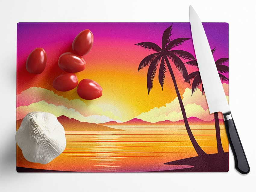 Paradise Illustration beach Glass Chopping Board