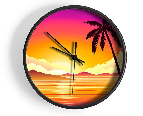 Paradise Illustration beach Clock - Wallart-Direct UK