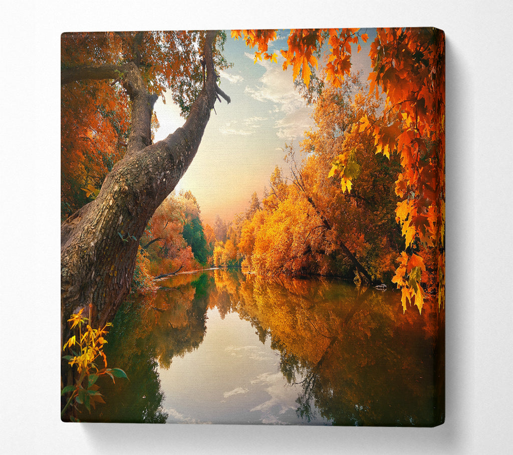 A Square Canvas Print Showing Perfect Autumn lake Square Wall Art
