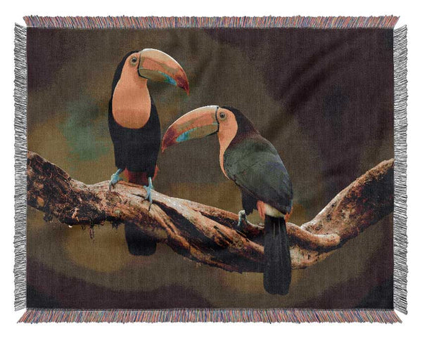 Two Toucans on branch Woven Blanket