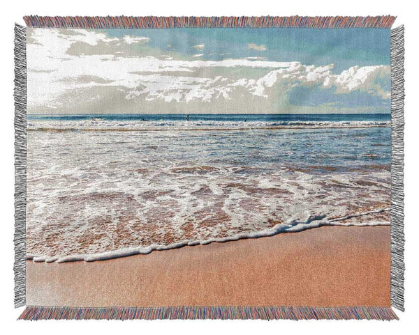 Beautiful sandy day at the beach Woven Blanket