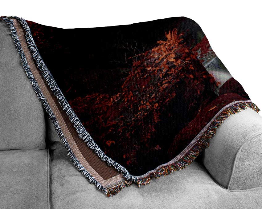 Red Forest Waterfall Delight Woven Blanket