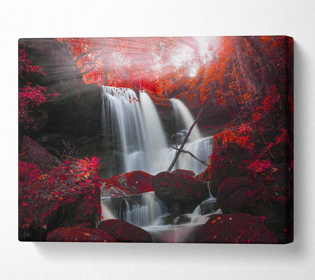 Picture of Red Forest Waterfall Delight Canvas Print Wall Art