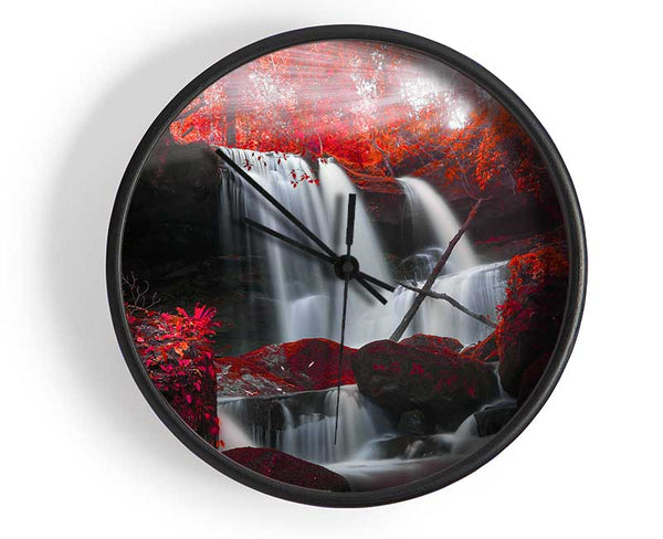 Red Forest Waterfall Delight Clock - Wallart-Direct UK