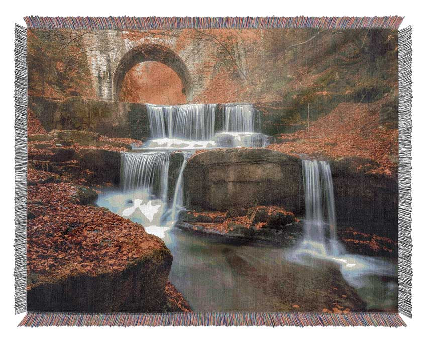 Waterfall under the bridge Woven Blanket