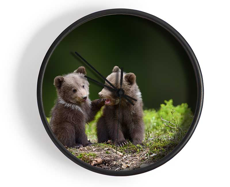 Two bear cubs playing Clock - Wallart-Direct UK