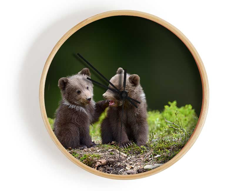 Two bear cubs playing Clock - Wallart-Direct UK